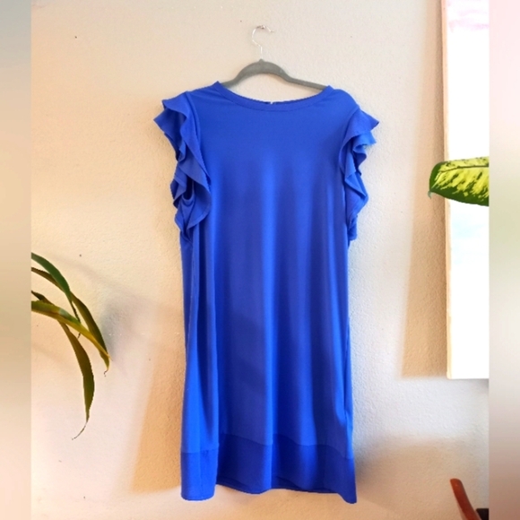 MICHAEL Michael Kors Dresses & Skirts - Micheal Kors Ruffle Flutter Sleeve Nautical Blue w Sheer Darker Cobalt Contrast